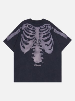 Old Washed Skeleton Print T-shirt - 1573