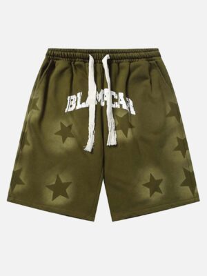 Star Letter Print Drawstring Shorts -1601