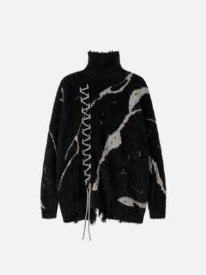 Rip Damage Design Turtleneck Knitwear Sweater - 1525