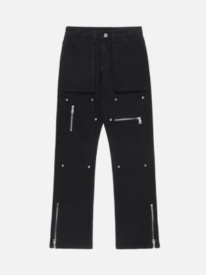 High Street Zipper Patchwork Pocket Denim Pants Straight Leg