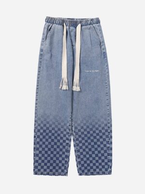 American Washed Elastic Waist Denim Casual Pants